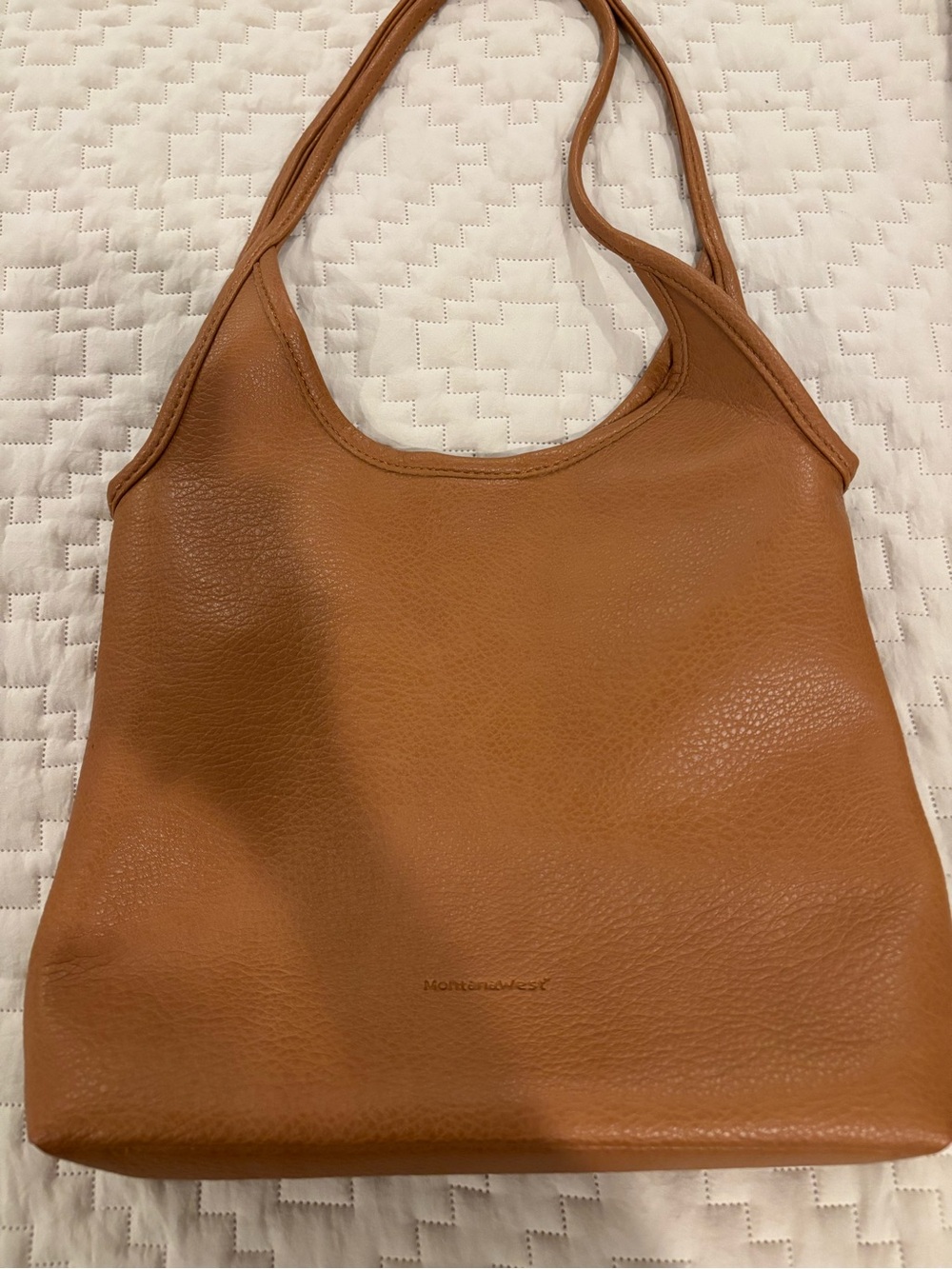 Montana West Cognac Pebble Leather Shoulder Tote